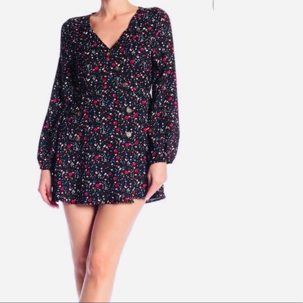 Hiatus black floral button wrap dress